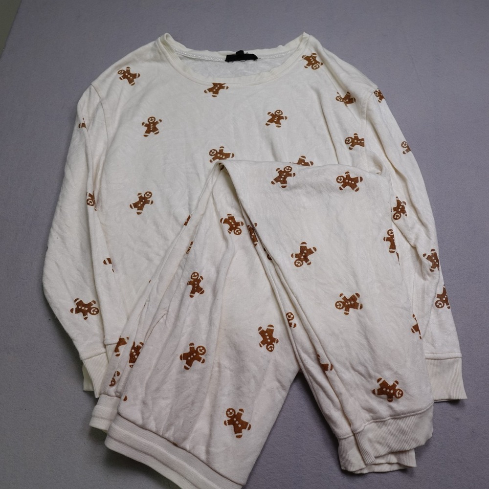 Jane + Delancey Pajama Set Womens L White Christmas Gingerbread Print Lounge Pjs